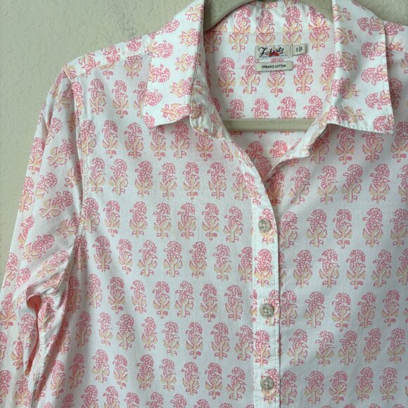 Faherty Organic Cotton Malibu Pink Taj Floral Long Sleeve Boyfriend Shirt - Picture 5 of 12